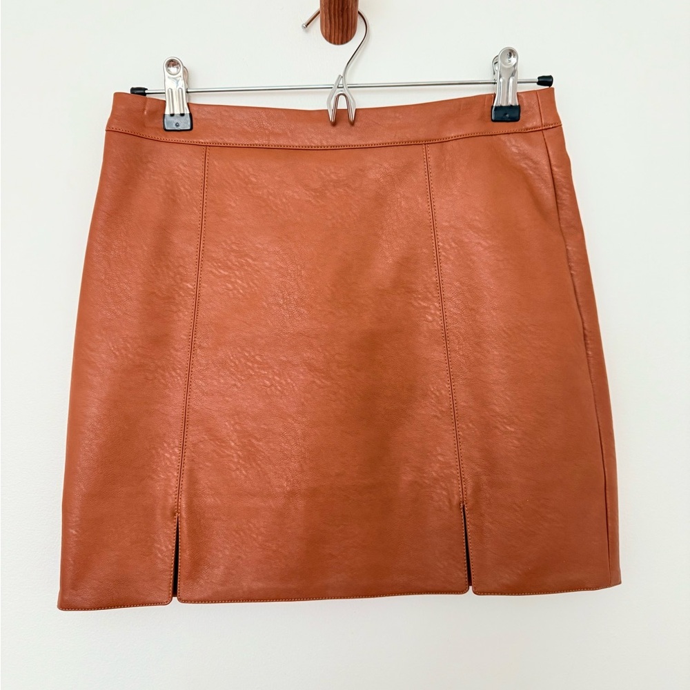 Tan faux leather skirt